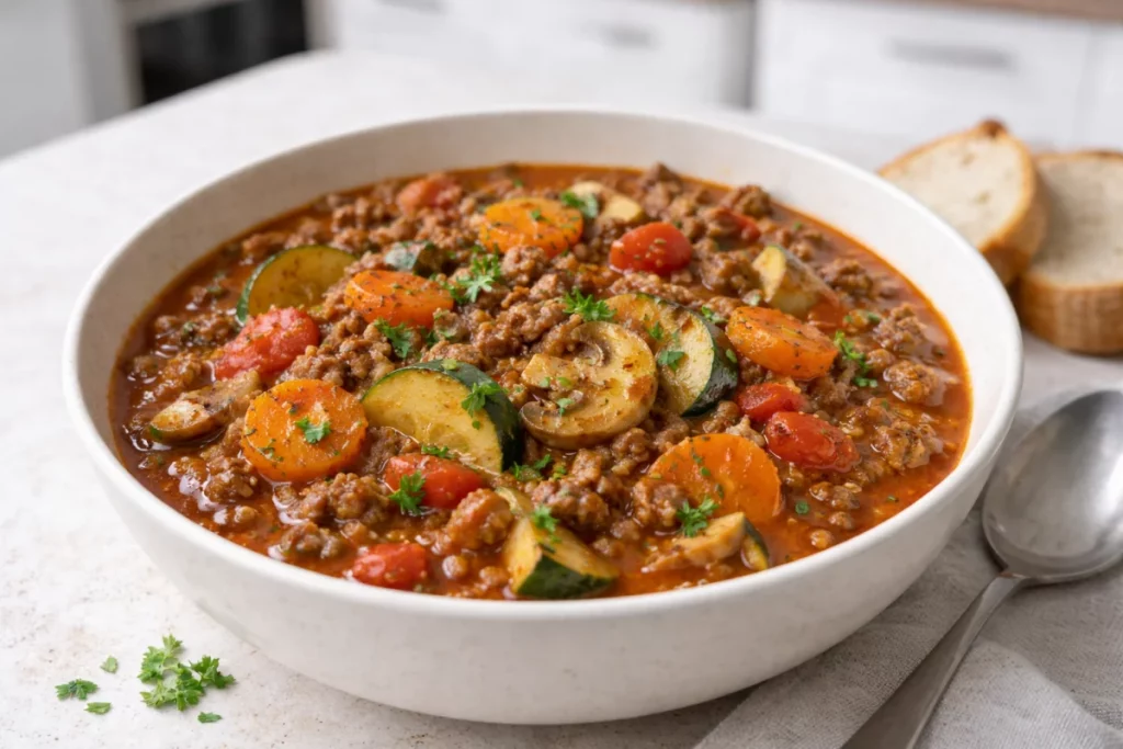 Gulasz z mięsa mielonego i warzyw – szybki obiad jednogarnkowy bez kombinowania