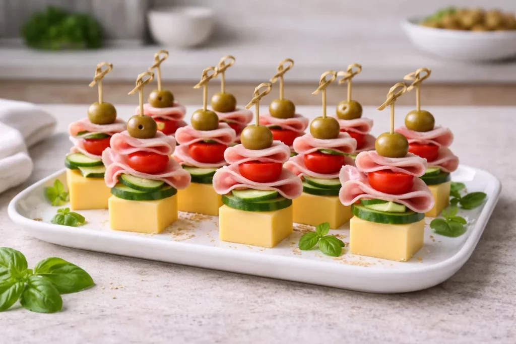 Koreczki imprezowe z serem i szynką – prosta przekąska, która zawsze znika ze stołu