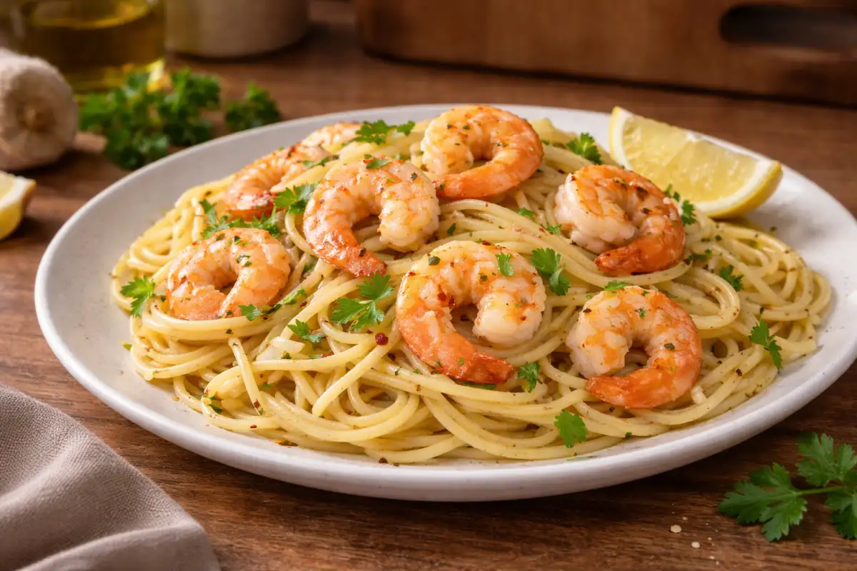 Makaron z krewetkami i czosnkiem – szybki obiad w 15 minut