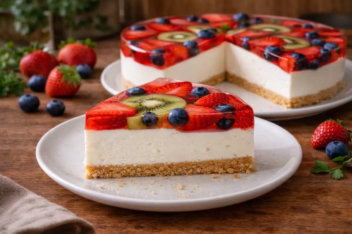 Sernik na zimno z galaretką i owocami – prosty przepis bez pieczenia