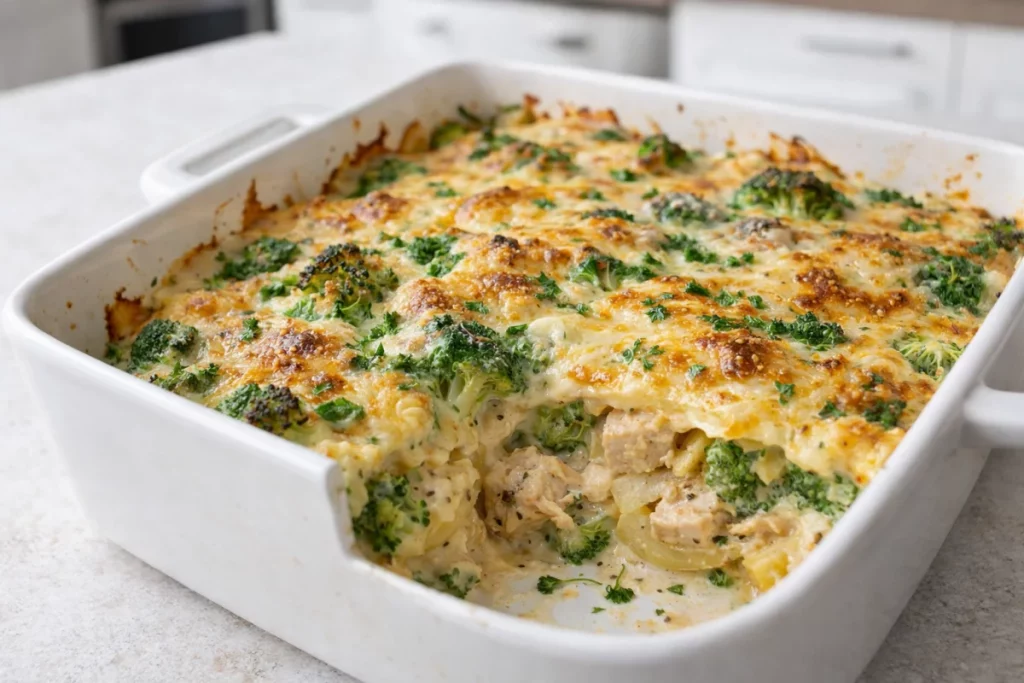 Zapiekanka ziemniaczana z kurczakiem i brokułem – sycący obiad z piekarnika