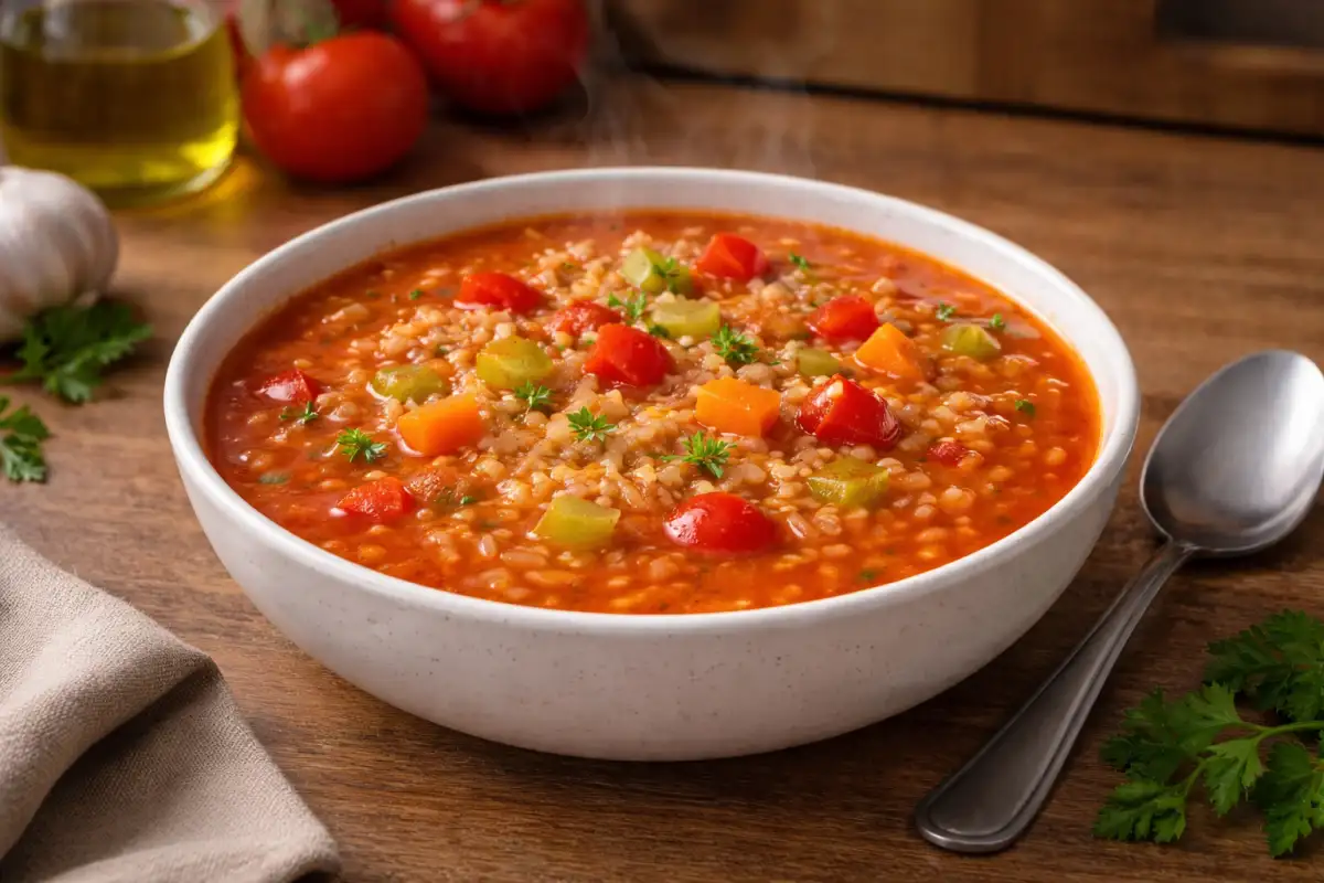 Zupa pomidorowa z ryżem i warzywami – szybki przepis na obiad