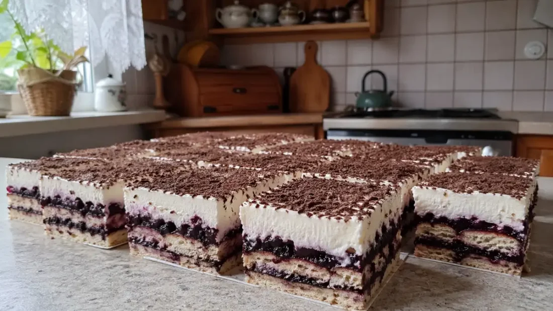 Kostka porzeczkowa bez pieczenia – prosty przepis na kremowe ciasto z herbatnikami