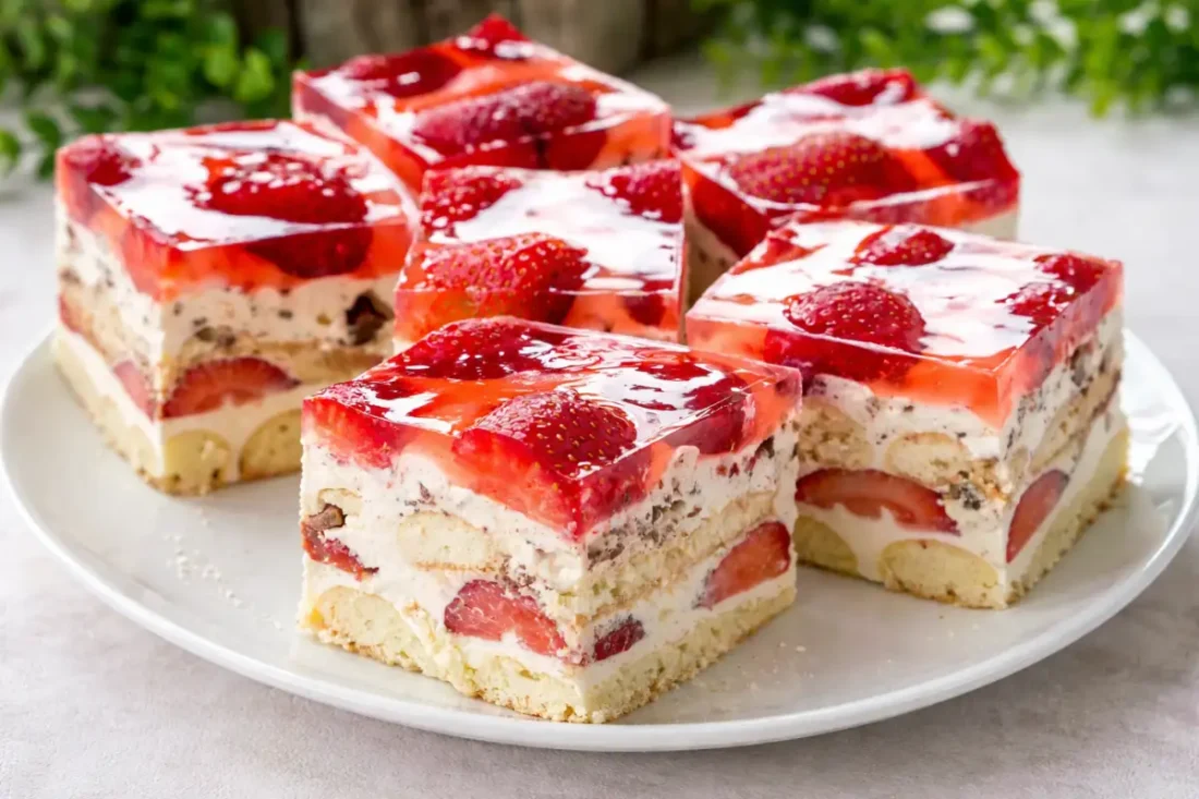 Kostka truskawkowa – prosty przepis na lekkie ciasto bez pieczenia