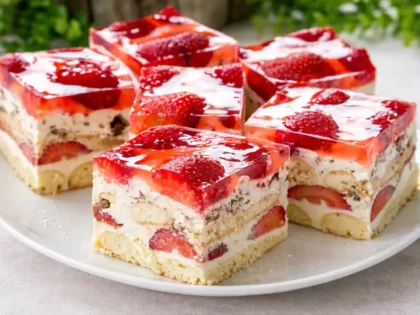 Kostka truskawkowa – prosty przepis na lekkie ciasto bez pieczenia