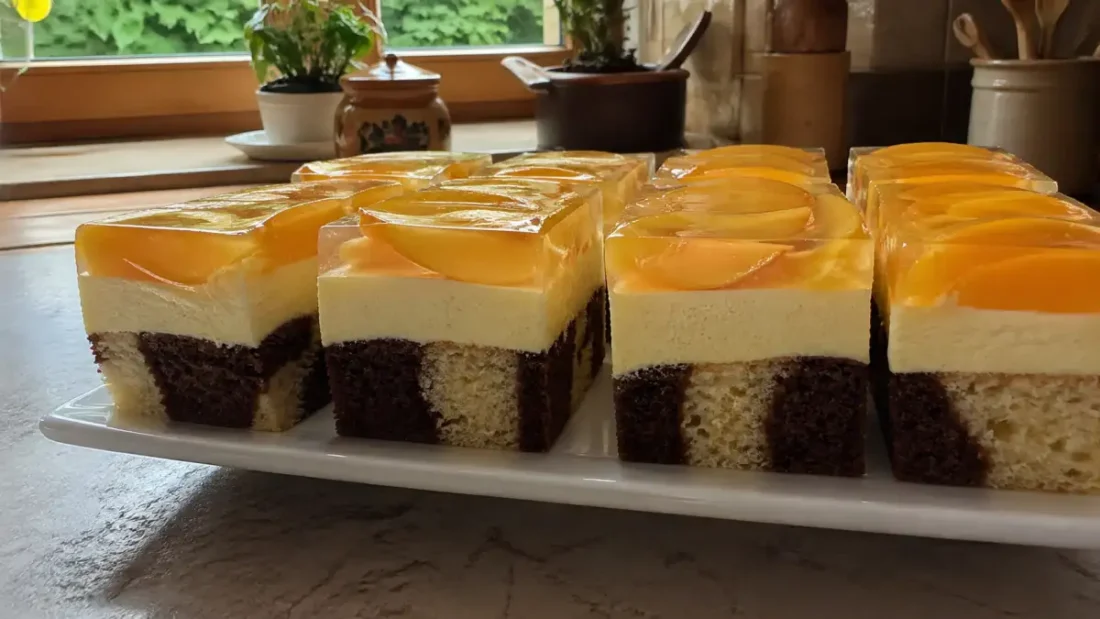 Łaciate z brzoskwiniami – sprawdzony przepis na efektowne ciasto