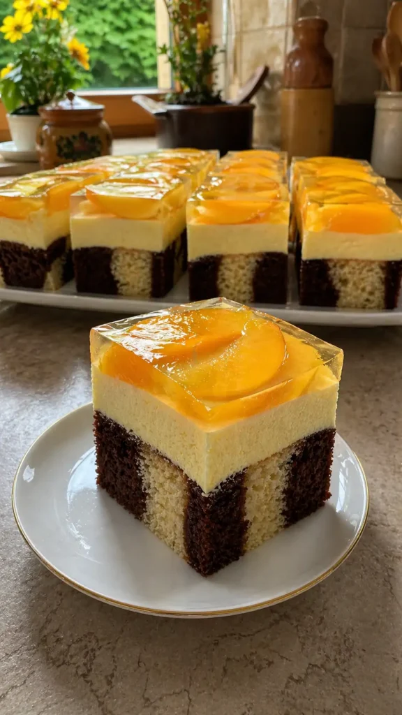 Łaciate z brzoskwiniami – sprawdzony przepis na efektowne ciasto