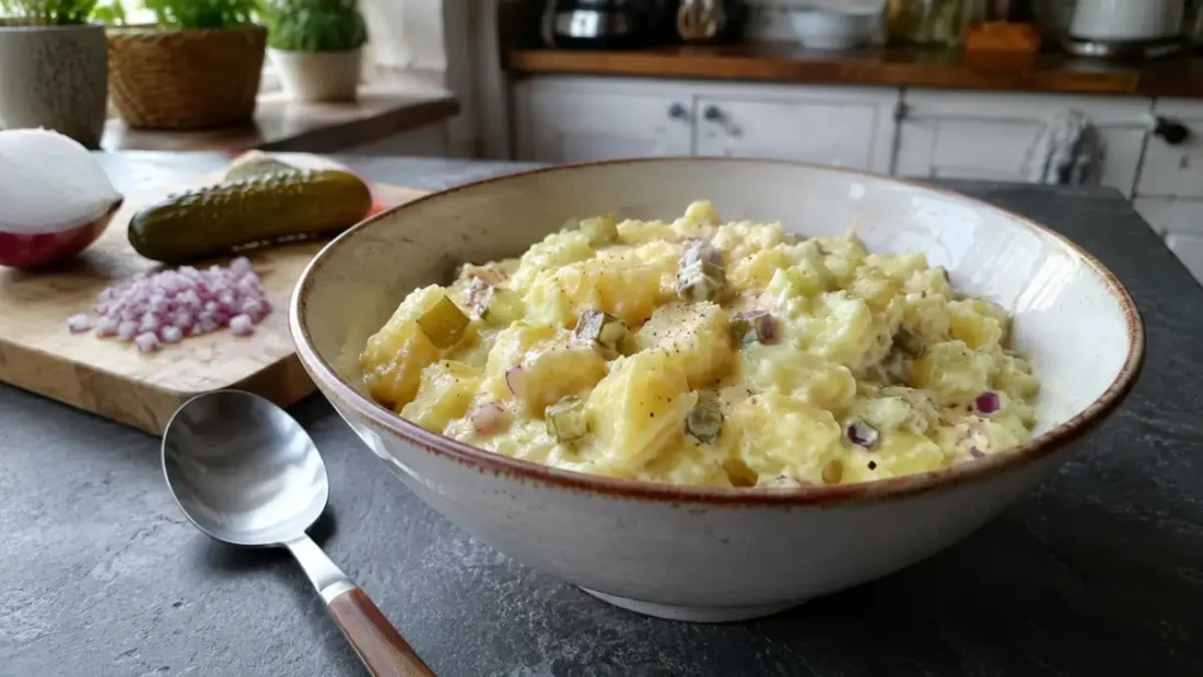Kartoffelsalat – tradycyjna sałatka ziemniaczana, prosty przepis
