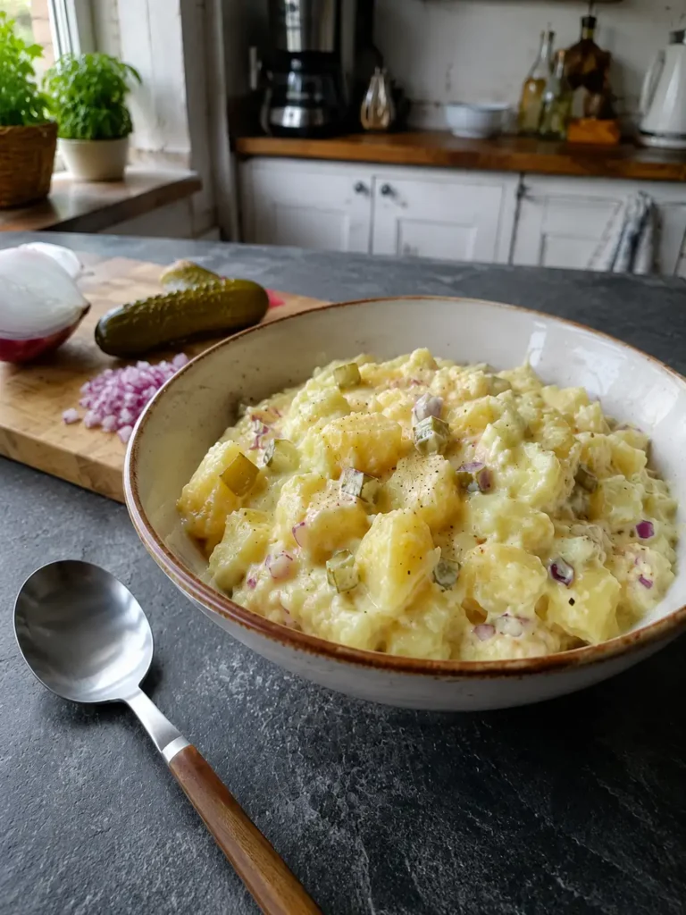 Kartoffelsalat – tradycyjna sałatka ziemniaczana, prosty przepis