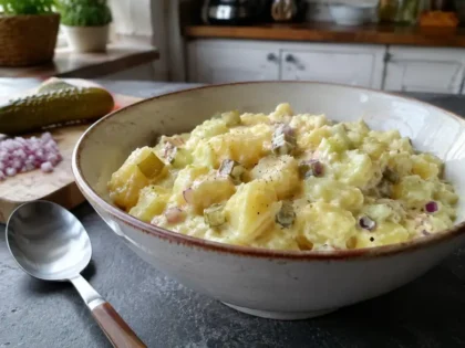 Kartoffelsalat – tradycyjna sałatka ziemniaczana, prosty przepis