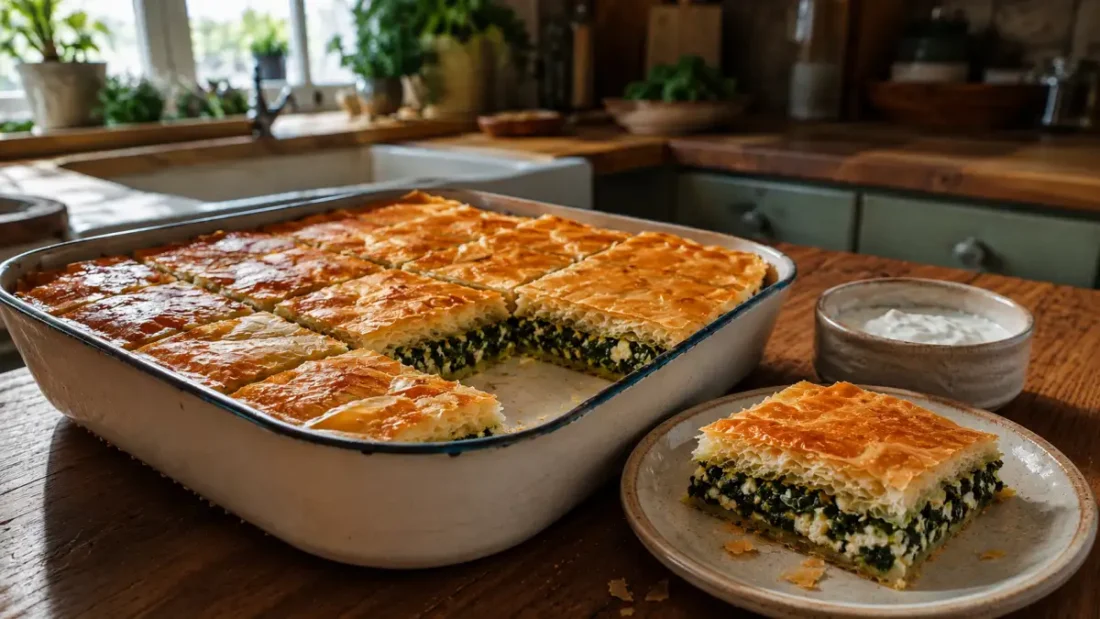 Spanakopita – chrupiący grecki placek ze szpinakiem i fetą