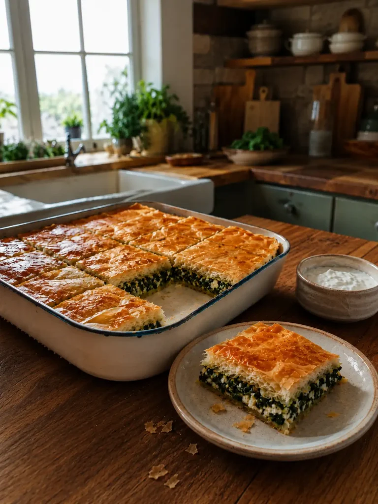 Spanakopita – chrupiący grecki placek ze szpinakiem i fetą