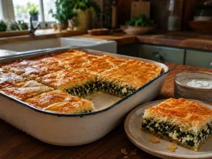 Spanakopita – chrupiący grecki placek ze szpinakiem i fetą