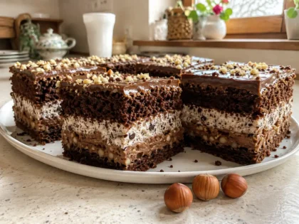 Ciasto Ferrero Rocher – efektowny przepis z kremem czekoladowym i straciatella