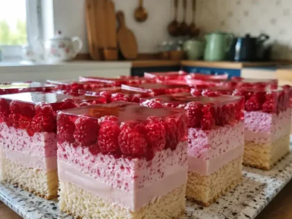 Ciasto malinowe na biszkopcie – prosty przepis na lekki deser z kremem i galaretką