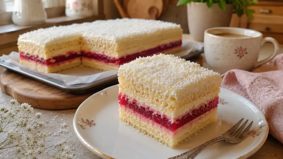 Ciasto Raffaello z malinową żelką – prosty przepis na efektowny deser