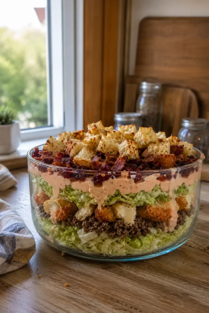 Warstwowa sałatka burger drwala – sycący przepis krok po kroku