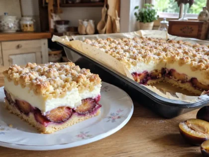 Ciasto ze śliwkami i pianką budyniową – prosty przepis