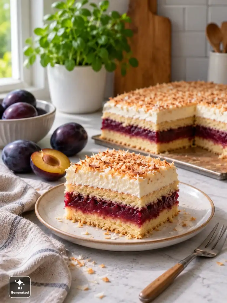 Ciasto śliwkowe z mascarpone i musem śliwkowym – prosty przepis na blachę 21×21 cm